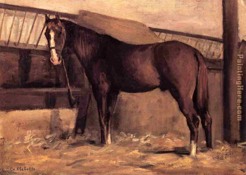 Yerres, Reddish Bay Horse in the Stable painting - Gustave Caillebotte Yerres, Reddish Bay Horse in the Stable art painting